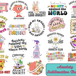 Anxiety Sublimation Bundle, Mental Health Png Bundle, Motivation Png Bundle, Inspirational Quote, Inspirational Png, Cute Sticker Design
