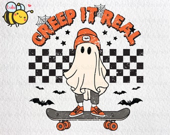 Ghost Skateboarding Creep It Real Png, Halloween Ghost, Happy Halloween Png, Spooky Season Png, Spooky Png, Funny Halloween Png for Shirts