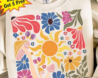 Boho Flowers Png, Retro Floral Png, Aesthetic Sunshine Png, Wildflower Summer Png, Kindness Png, Groovy Flower Png, Sublimation Design