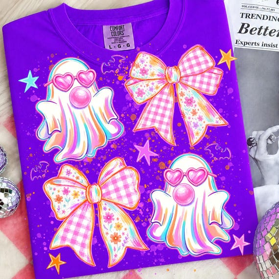 Coquette Ghost PNG: Preppy Halloween Png, Neon Spooky Bow Png, Trendy Halloween (Digital Download)