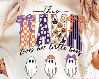 Personnalisé Halloween maman fantôme PNG, rétro cette maman aime ses huées PNG, fantôme d'Halloween Png, Spooky Mama Png, Trick Or Treat Shirt Design