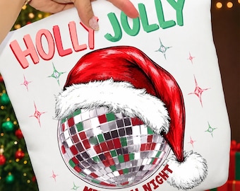 Holly Jolly Christmas PNG: Bola de discoteca preppy PNG, Feliz Navidad PNG, Vacaciones navideñas PNG, Descarga digital
