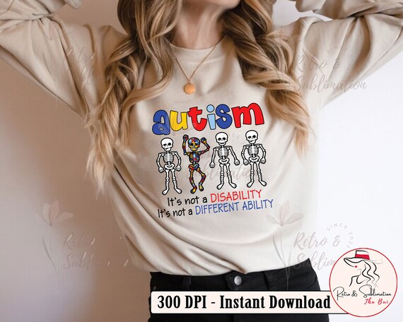 ADHD Skeleton Retro T-Shirt - 'Not A Disability, A Different Ability' | Unisex Soft Cotton Tee - View #10