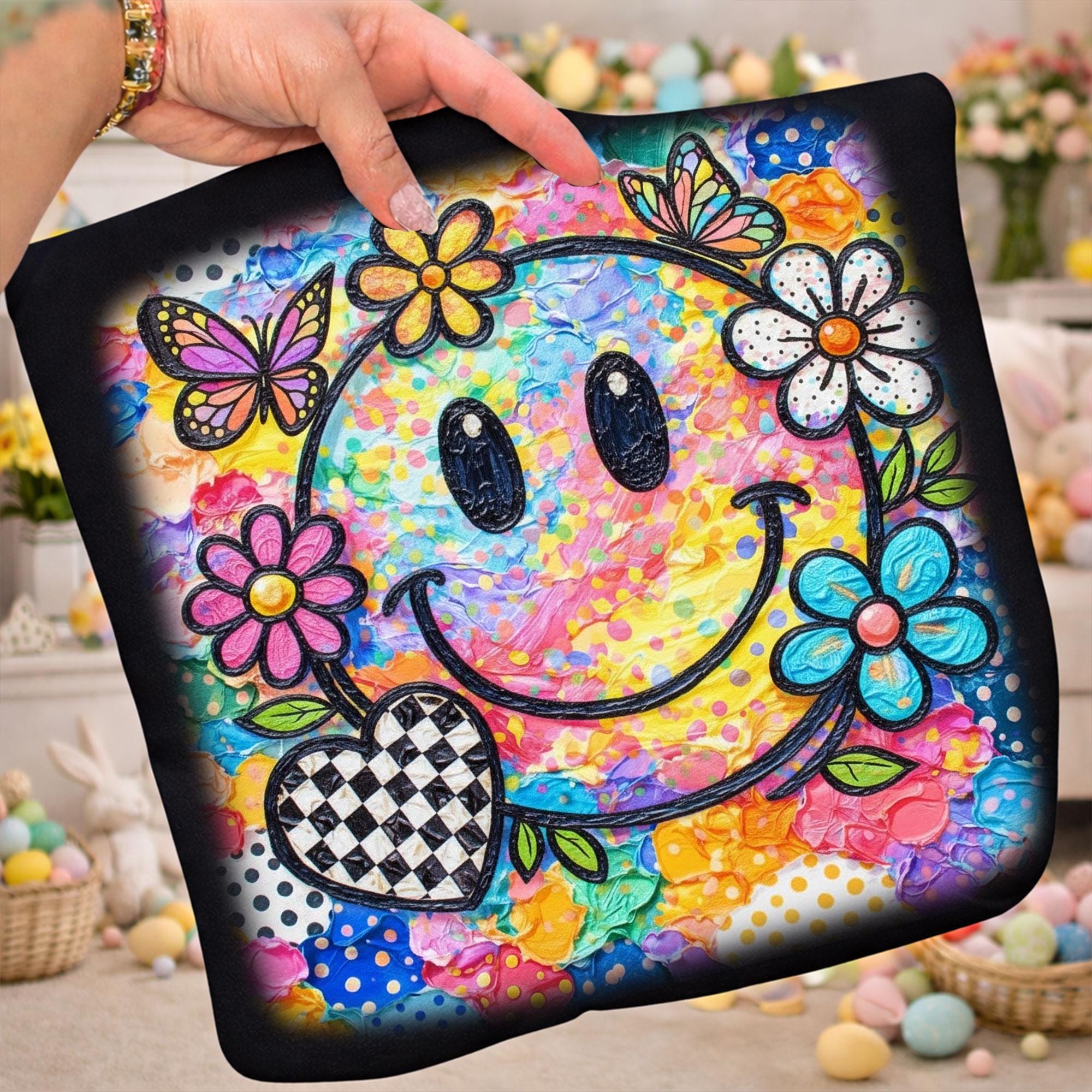Retro Smiley Face PNG: Floral Hand-painted Design (digital Download) - Etsy