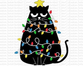 小さなクリスマス猫プリントTシャツPNG/JPEG/AIデジタルファイルの