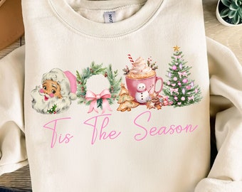 Feliz Navidad Png, Tis The Season Png, Navidad rosa Png, Papá Noel Png, Árbol de Navidad Png, Temporada festiva Png, Regalos de Navidad