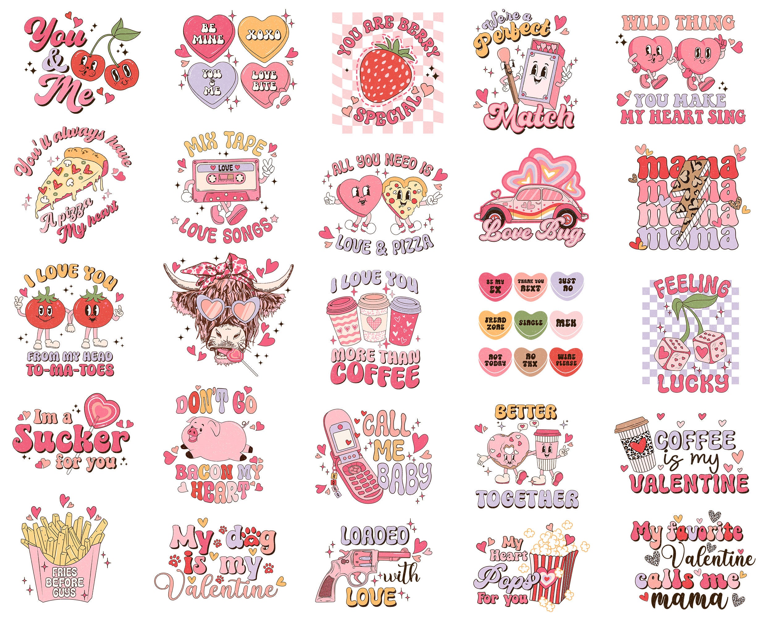 Valentine Bundle Png, Retro Valentine Png Bundle, Valentines Quotes Png ...