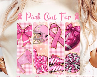 Glitter Pink Out Football Png, Breast Cancer Awareness Sublimation, Coquette Pink Ribbon Png, Cheer Game Day Shirt, Touchdown Png, Digital
