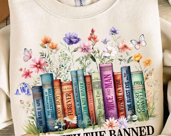 Sono con i PNG vietati, Libri vietati PNG, Leggi gli amanti dei libri vietati PNG, Ispirazione floreale digitale PNG, Vintage Bookish, Download digitale