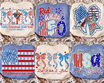 Retro 250th Anniversary USA PNG Bundle: 4th Of July Png 1776-2026 Png, Independence Day Png, Patriotic Coquette (Digital Download)