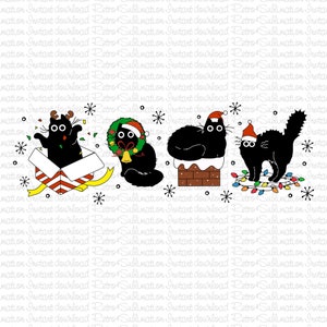 クリスマス黒猫 PNG、メリークリスマス猫昇華デザイン、黒猫 PNG、クリスマス黒猫、猫 png、クリスマス猫 PNG