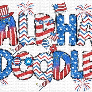 Alfabeto Png de 4 de julho, pacote de alfabeto patriótico Doodle, letras PNG de 4 de julho, letras desenhadas à mão, pacote de fontes Doodle, fonte América