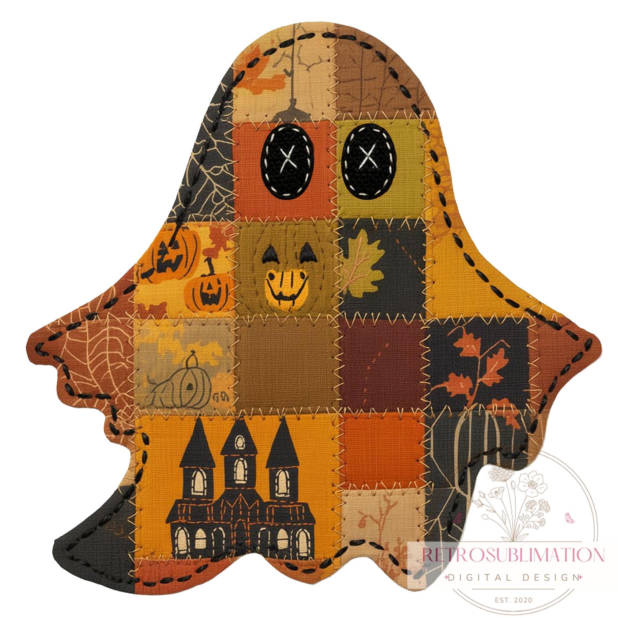 Patchwork Ghost Pattern Vintage Patchwork Ghost PNG: Rustic Halloween Shirt Design (digital ...