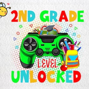 2nd Grade Level Unlocked Video Game Png, Back to School png for Gamers, First Day of School, 2nd Grade Funny Gaming, Video Game Controller