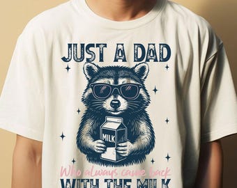 Just A Dad Who Always Came Back With The Milk Png, Retro Dad Raccoon Shirt Png, Funny Father’s Day Png, Father's Day Png, Gift for Dad Png