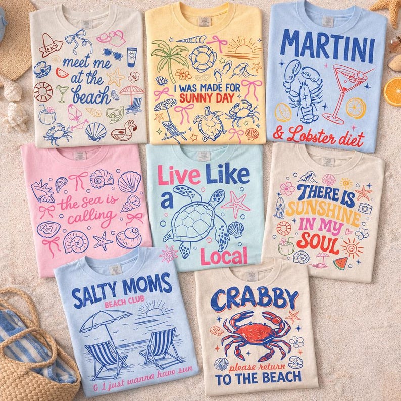 Retro Summer PNG Bundle: Sarcastic Beach Png, Summer Vacation Png, Aesthetic Coquette Bow Png, Trendy Summer Design image 1