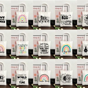 Ensemble Svg de sac fourre-tout professeur, professeurs citations Svg, Boho arc-en-ciel professeur Svg, retour à l'école Svg, dictons drôles de sac fourre-tout, impressions numériques
