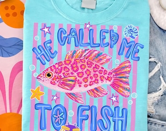 Preppy Striped Summer PNG: He Called Me To Fish PNG, Christian Summer PNG, Beach Life PNG, Download digitale