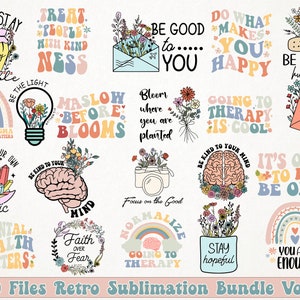 Mental Health Png Bundle, Vintage Png, Mental Health, Motivational Png, Mental Health Matter, Flower Png, Retro Png, Boho Rainbow Png