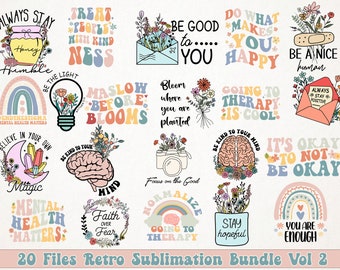 Mental Health Png Bundle, Vintage Png, Mental Health, Motivational Png, Mental Health Matter, Flower Png, Retro Png, Boho Rainbow Png