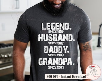 Png personalizzazione regalo per la festa del papà, leggenda marito papà nonno Png per papà Data personalizzata, Png per la festa del papà, regalo di compleanno divertente per papà per uomo