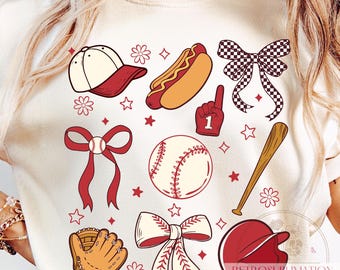 Baseball Bows PNG: Retro Game Day Sublimation (Digital Download)