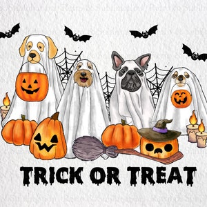 Personalized Dogs Trick Or Treat Funny Halloween Cute Dog Ghost, Custom Pet Halloween Png, Retro Spooky Season, Funny Halloween Pumpkin Png