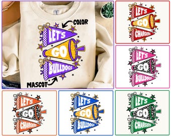 Custom Mascot Cheer Color Png Bundle, Checkered Game Day Png, Retro Pennant Cheer Png, School Spirit Team Shirt Design, Digital Download
