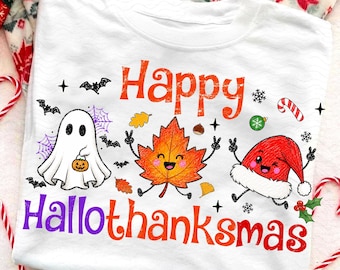 Hallothanksmas PNG: Halloween Thanksgiving Christmas Sublimation, Doodle Holiday Png, Digital Download