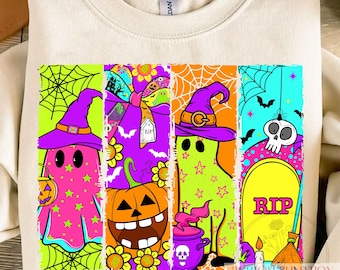Fantasma de Halloween neón PNG, Sublimación de fantasma de bruja colorida, PNG espeluznante y lindo, Fantasmas de Halloween brillantes y lindos PNG, Halloween Y2K PNG, Digital