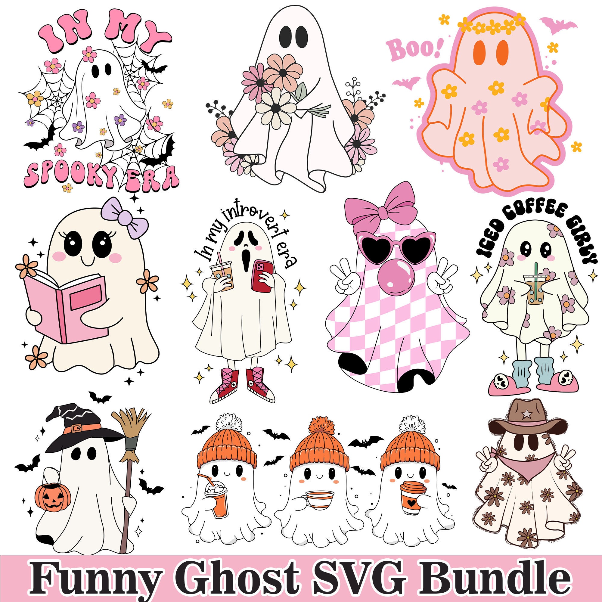 Funny Ghost Svg Bundle, Halloween Svg Bundle, Halloween Ghost Svg, Cute Ghost Svg, Spooky Season Svg, Floral Ghost Svg, Halloween Shirt