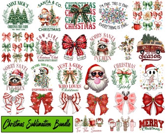 Paquete de sublimación navideña, Feliz Navidad (PNG), Lazo navideño (PNG), Vacaciones navideñas (PNG), Temporada navideña (PNG), Papá Noel (PNG), Regalos