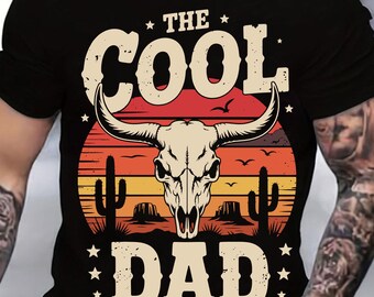 Retro Western The Cool Dad Png, Bull Skull Png, Amazing Dad Png, Dad Lover, Western Dad Shirt Png, Happy Father's Day, Dad Life Sublimation