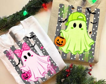 Kids Halloween Ghost PNG: Striped Halloween Png, Boy Girl Ghost Png, Spooky Season (Digital Download)