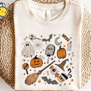 Retro Doodle Halloween Png, Witch Hat Png, Happy Halloween Png, Spooky Season Png, Spooky Vibes, Pumpkin Png, Halloween Png for Sublimation