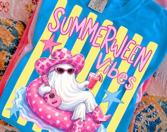 Summerween Vibes Ghost PNG: Spooky Summer Png, Cowboy Ghost Png, Trendy Summer Halloween (Digital Download)