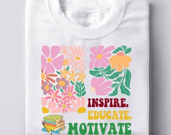 Boho Floral Teacher Svg, Inspire Educate Motivate Svg, Last Day of School Svg, Teacher Wildflowers Svg, Retro Teacher Life Svg, Teacher Svg