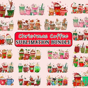 Christmas Coffee Png Bundle, Merry Christmas PNG, Christmas Gifts, Coffee Christmas Png, Coffee Cup, Pink Christmas Png, Santa Claus Png
