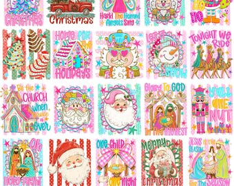 Colorful Striped Christmas PNG Bundle: Preppy Christmas Png, Merry Xmas Png, Trendy Polkadot Christmas (Digital Download)
