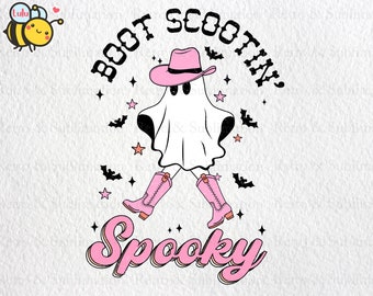 Boot Scootin Spooky Png, Western Halloween Png, Cowgirl Ghost Png, Spooky Season Png, Happy Halloween Png, vintage Ghost Halloween