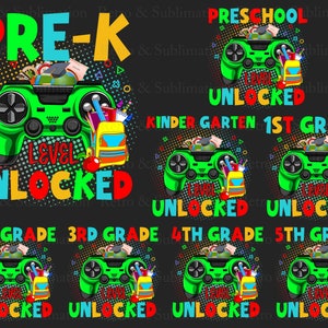 Level Unlocked Awesome Png Bundle, Back to School png for Gamers, 1st Day of School, 1st 2nd 3rd 4th 5th Funny Gaming, Video Game Controller