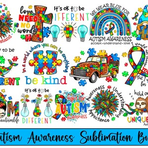Pu&ograve; includere: Un pacchetto di sublimazione di 12 design con pezzi di puzzle, arcobaleni e altre immagini legate alla consapevolezza dell'autismo. I design includono frasi come "Va bene essere diversi", "Accetta Comprendi Ama", "Combatti per l'autismo", e "Stringiti alla tua unicit&agrave;!"