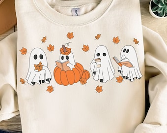 Bookish Halloween Svg, Cute Ghost Svg, Ghost Reading Book Svg, Book Lover Svg, Spooky Season Svg, Fall Vibes Svg,Autumn Leaves Svg,Ghost Svg