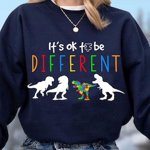 It&#39;s Okay to Be Different Svg, Autism Dinosaur Sublimation, Neurodiversity Awareness Svg, Puzzle Piece Svg, Autism Life Svg, Autism Shirt