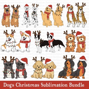 Lot Noël PNG pour chien, Décoration de Noël pour chien, Joyeux Noël PNG, Bonnet de Noel, Cadeaux pour animaux de compagnie, Animaux de compagnie de Noël, Design de t-shirt de Noël pour la famille