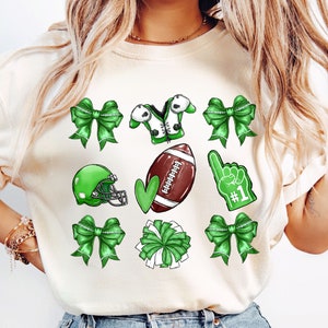 Coquette Bow Green Football Png, Cheer Football Png, Football Bow Png, Football Mom Png, Game Day Png, Football Shirt, Touch Down Season Png