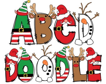 Christmas Doodle Letters Png Bundle, Christmas Alphabet Png, Hand Drawn Alphabet, Doodle Font Png, Merry Christmas Png, Holiday Season Png