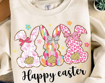 Happy Easter Png, Coquette Easter Bunny Png, Colorful Glitter Bunny Png, Easter Coquette Png, Brushstroke Easter Png, Sublimation Design