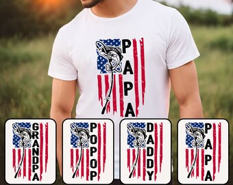 Angeln Papa Png-Bundle für Vatertagsgeschenk, Amerikanische Flagge Png, Reel Cooler Papa, Papa Leben Png, Geschenk für Opa