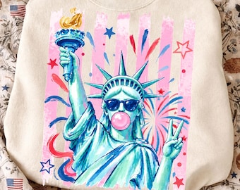 Retro Statue of Liberty PNG: Striped 4th Of July Png, Patriotic Png, Independence Day (Digital Download)